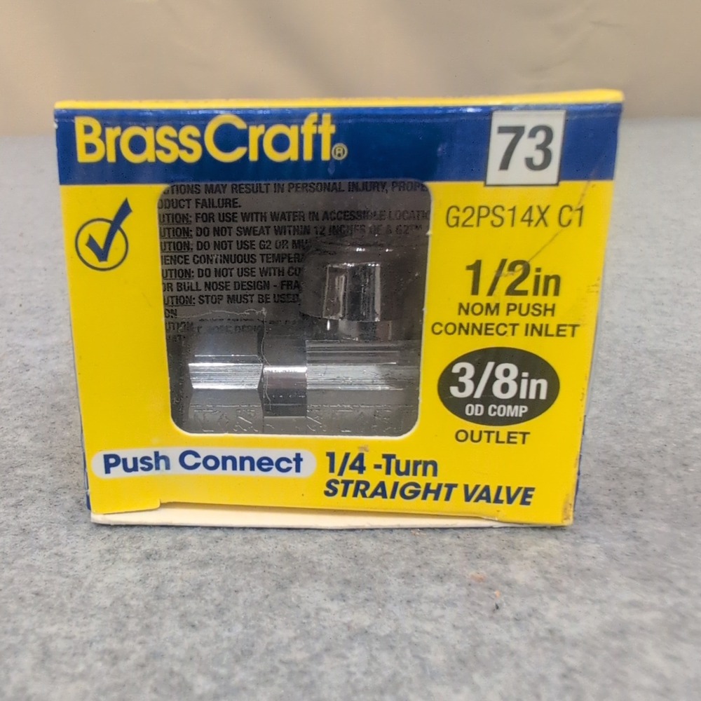 BrassCraft G2PS14X C1 1/2in Push Connect x 3/8in OD Comp 1/4 Turn Straight Valve